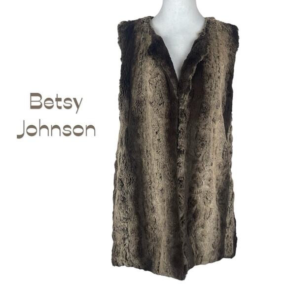 Betsey Johnson Long Brown Vegan Fur Maximalist Vest NWOT Size L - Picture 1 of 10